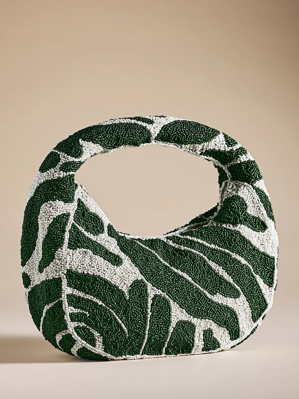 Anthropologie Beaded Green and White Hobo Shoulder Bag
